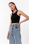 Kadın Siyah Pamuk Karışımlı Halter Yaka Crop Top - Şık Basic Bluz