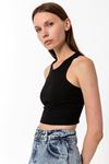 Kadın Siyah Pamuk Karışımlı Halter Yaka Crop Top - Şık Basic Bluz