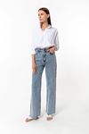 Kadın Mavi Straight Vintage Jean Pantolon - Yüksek Bel Düz Kesim Denim