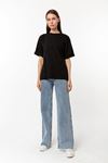 Kadın Siyah %100 Pamuk Oversize T-Shirt - Ekstra Bol Kalıp Basic Tişört