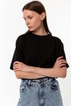 Kadın Siyah %100 Pamuk Oversize T-Shirt - Ekstra Bol Kalıp Basic Tişört
