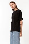 Kadın Siyah %100 Pamuk Oversize T-Shirt - Ekstra Bol Kalıp Basic Tişört