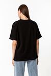 Kadın Siyah %100 Pamuk Oversize T-Shirt - Ekstra Bol Kalıp Basic Tişört