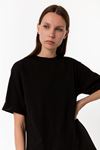 Kadın Siyah %100 Pamuk Oversize T-Shirt - Ekstra Bol Kalıp Basic Tişört
