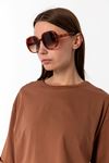 Kadın Kahverengi %100 Pamuk Yırtmaçlı Oversize T-Shirt - Ekstra Bol Kalıp Tişört