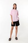 Kadın Pembe %100 Pamuk Oversize T-Shirt - Ekstra Bol Kalıp Basic Tişört