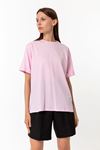 Kadın Pembe %100 Pamuk Oversize T-Shirt - Ekstra Bol Kalıp Basic Tişört