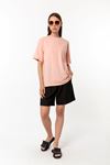 Kadın Pudra Pembe %100 Pamuk Oversize T-Shirt - Ekstra Bol Kalıp Basic Tişört