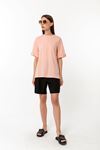 Kadın Pudra Pembe %100 Pamuk Oversize T-Shirt - Ekstra Bol Kalıp Basic Tişört