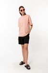 Kadın Pudra Pembe %100 Pamuk Oversize T-Shirt - Ekstra Bol Kalıp Basic Tişört