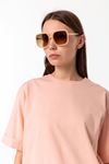 Kadın Pudra Pembe %100 Pamuk Oversize T-Shirt - Ekstra Bol Kalıp Basic Tişört