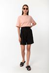 Kadın Pudra Pembe %100 Pamuk Oversize T-Shirt - Ekstra Bol Kalıp Basic Tişört