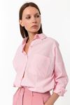 Kadın Pembe %100 Pamuk Poplin Oversize Uzun Kollu Gömlek - Ekstra Bol Kesim
