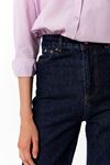 Kadın Lacivert Straight Vintage Jean Pantolon - Yüksek Bel Düz Kesim Denim