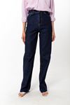 Kadın Lacivert Straight Vintage Jean Pantolon - Yüksek Bel Düz Kesim Denim