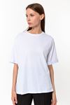 Kadın Beyaz %100 Pamuk Oversize T-Shirt - Ekstra Bol Kalıp Basic Tişört