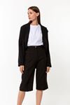 Kadın Siyah Krep Boyfriend Ceket Kapri Şort Takım - Oversize İkili Takım