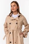 Kadın Ekstra Bol Kesim Astarlı Gabardin Trençkot Açık Bej