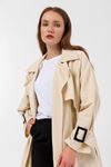 Kadın Krem Oversize Uzun Trençkot Matilda – Kemerli, 130 cm