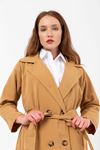 Kadın Marlen Klasik Camel Vintage Uzun Trençkot