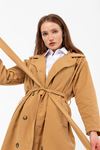 Kadın Marlen Klasik Camel Vintage Uzun Trençkot