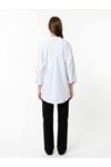Kadın Beyaz %100 Pamuk Poplin Oversize Uzun Kollu Gömlek - 85 cm Uzun Kesim
